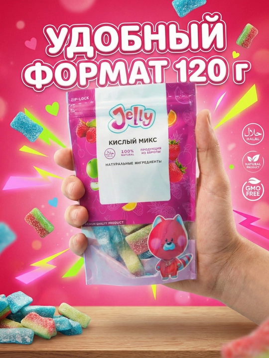 Marmelad Nordon bo’laklar miksi( maymunjon va tarvuzli) JELLY, 120 g