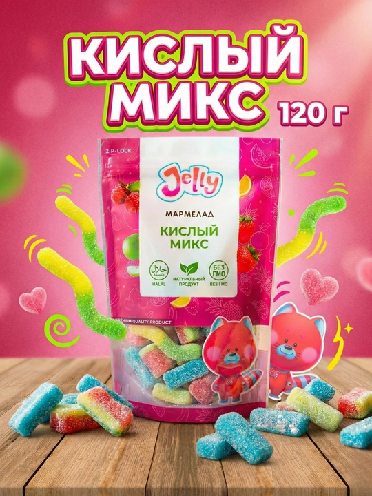 Marmelad Nordon bo’laklar miksi( maymunjon va tarvuzli) JELLY, 120 g - 