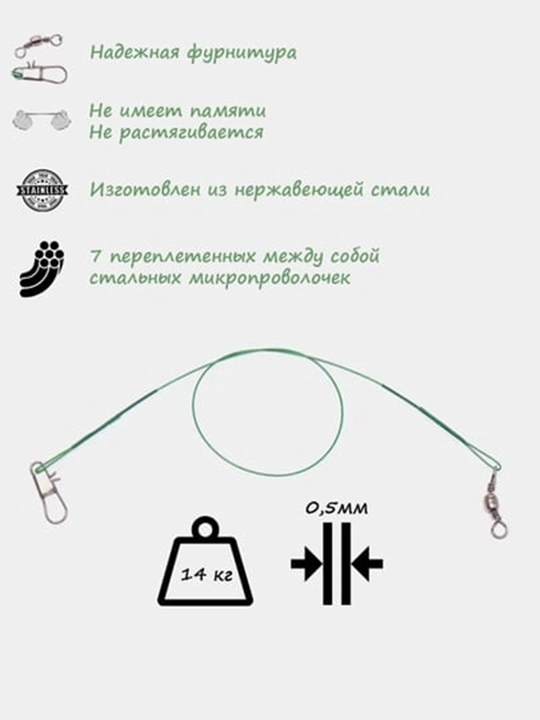 Вольфрамовый поводок для рыбалки, антизуб для щуки и хищной рыбы