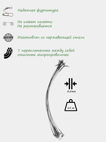 Вольфрамовый поводок для рыбалки, антизуб для щуки и хищной рыбы
