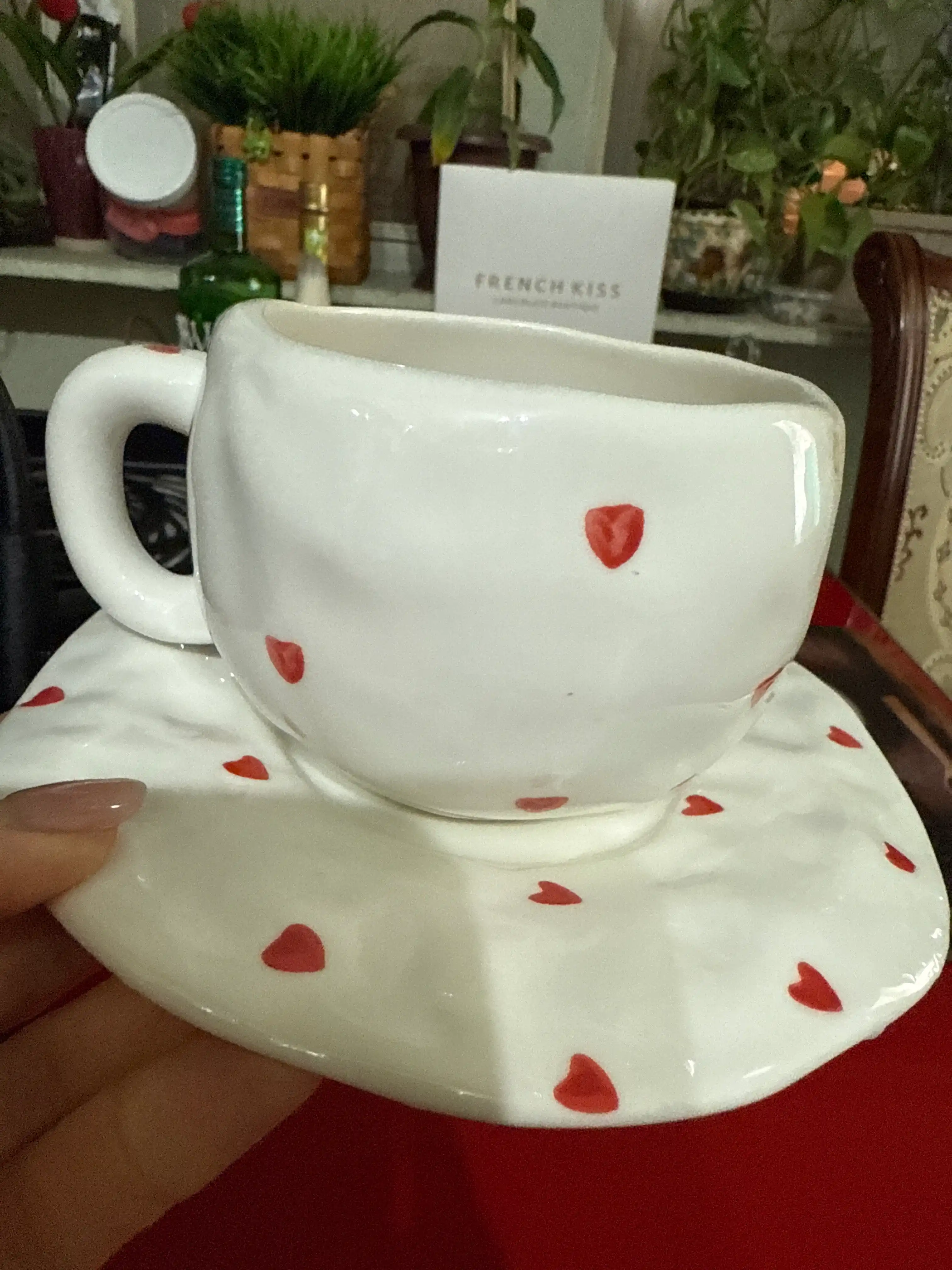 Choy jufti, 280 ml, keramika krujka likopcha bilan choy, qahva, kapuchino va latte uchun