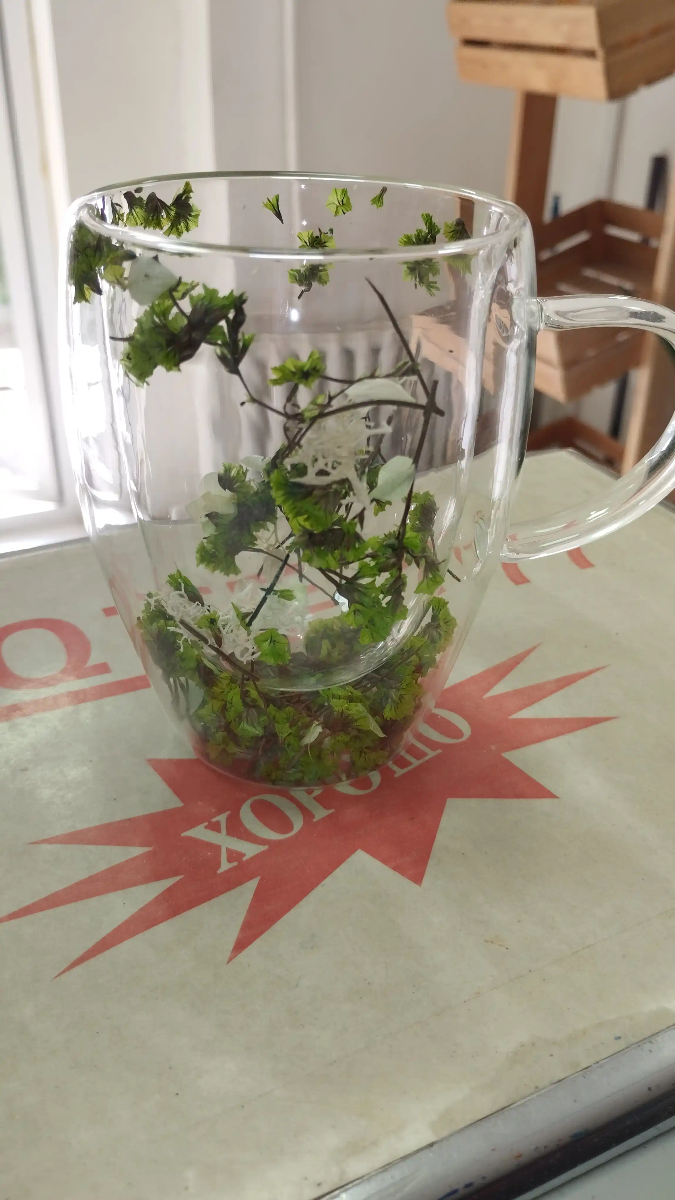 Shisha krujka, ikki devorli va gulli, 250, 350 ml