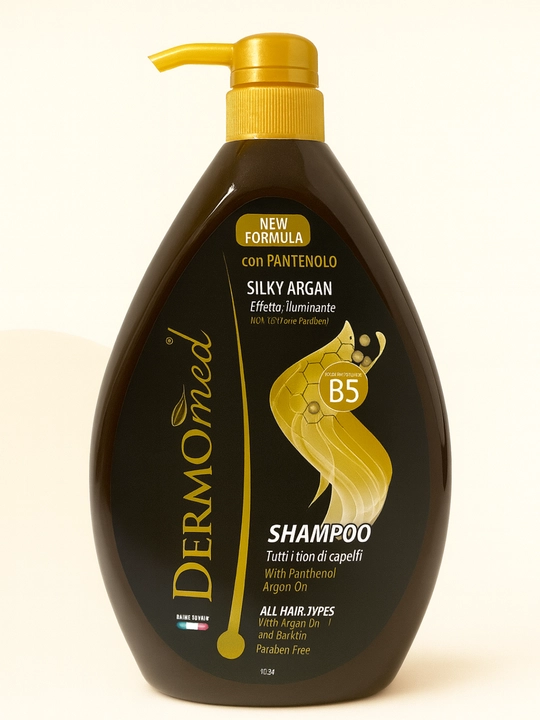 Dermomed Silky Argan shampuni - barcha turdagi sochlar uchun, pantenol va argan moyi bilan