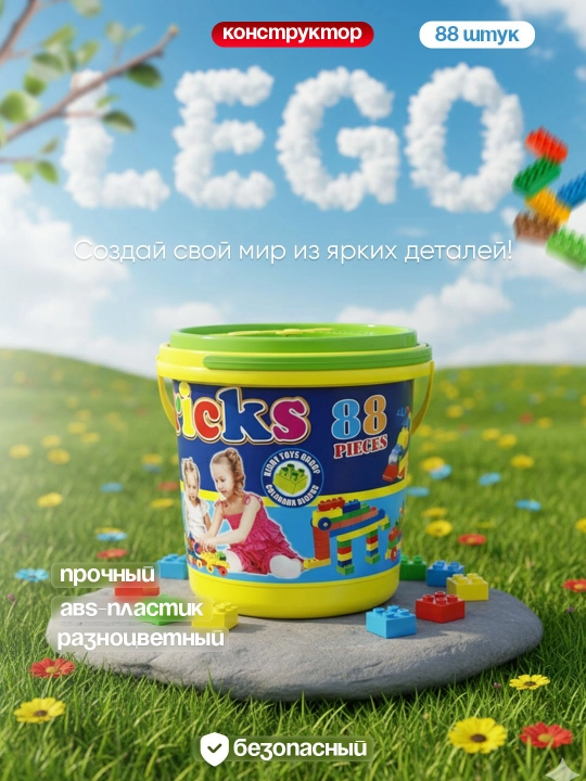 Lego konstruktor, bolalar uchun o‘yinchoqlar, chelakli, rivojlantiruvchi - 