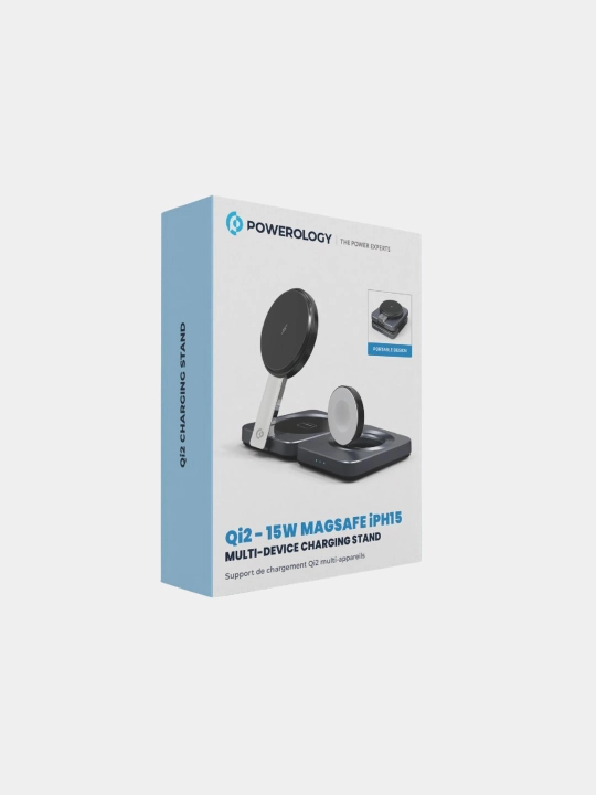Powerology Qi2–15 Вт MagSafe — Подставка для одновременной зарядки нескольких устройств