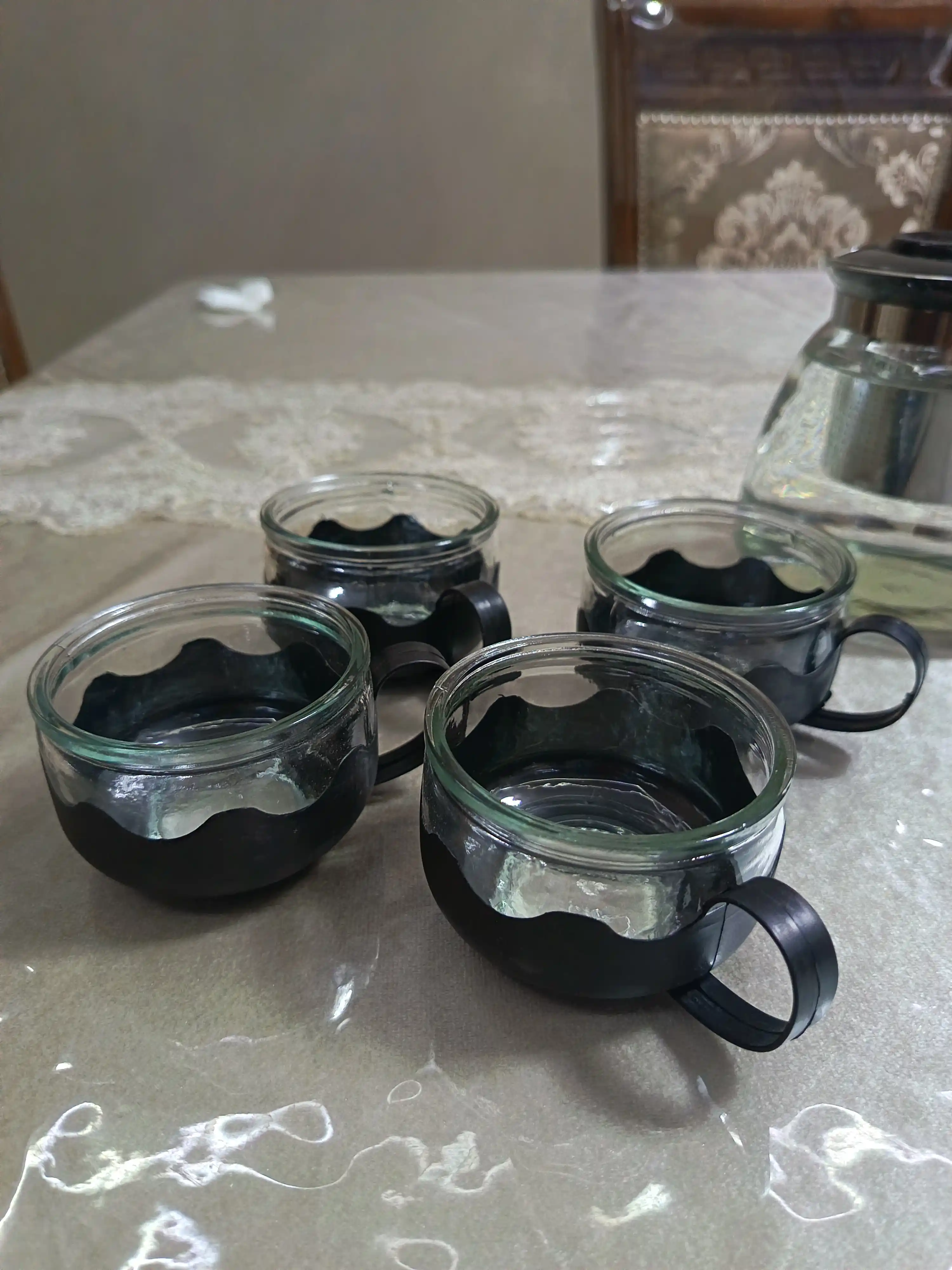 Чайник заварочный с фильтром, 1 л, термостойкий стекло + 4 кружки