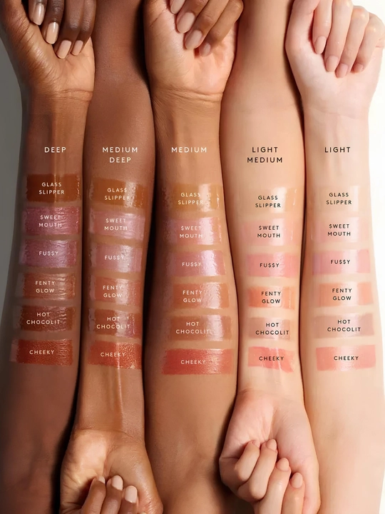Fenty Beauty GLOSS BOMB lab uchun blesk FENTY GLOW 01 va Cookie Jar 04 ranglari