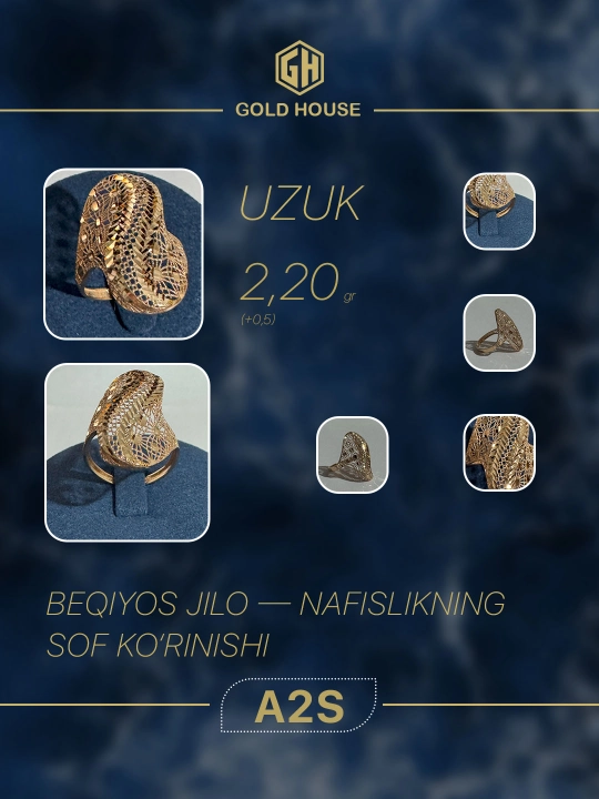 Gold House nafis zargarlik buyumi, A2S/ 2.4 g modeli, yumshoq filigran uslubida - 