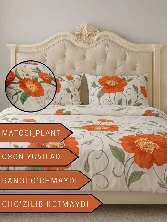 Plant yotoq choyshablari,  200×220 sm o‘lchamdagi, yostiq jildlari va ko‘rpa jildli - 