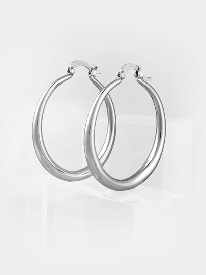 Серьги женские кольца - акцентные сережки, бижутерия Amadora, английский замок, 3 цвета — AMADORA-ER046-СЕРЕБРН