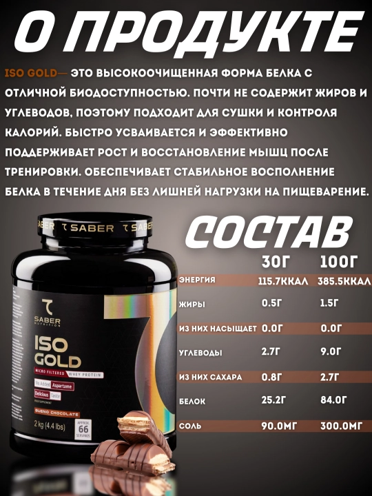 Zardob oqsili izolati 7SABER ISO GOLD, 2 kg, 66 porsiya