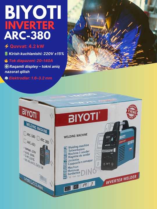 BIYOTI ARC-380 inverter payvandlash apparati, 140A, DC IGBT, ARC, MMA, 220V