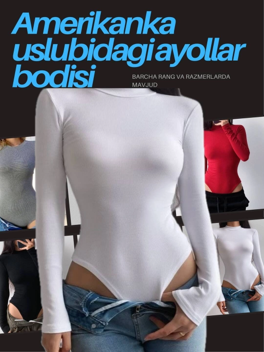 Ayollar bodi longslivlari drapirovka bilan, bodi, yopishib turadigan, trikotaj, bazaviy - 
