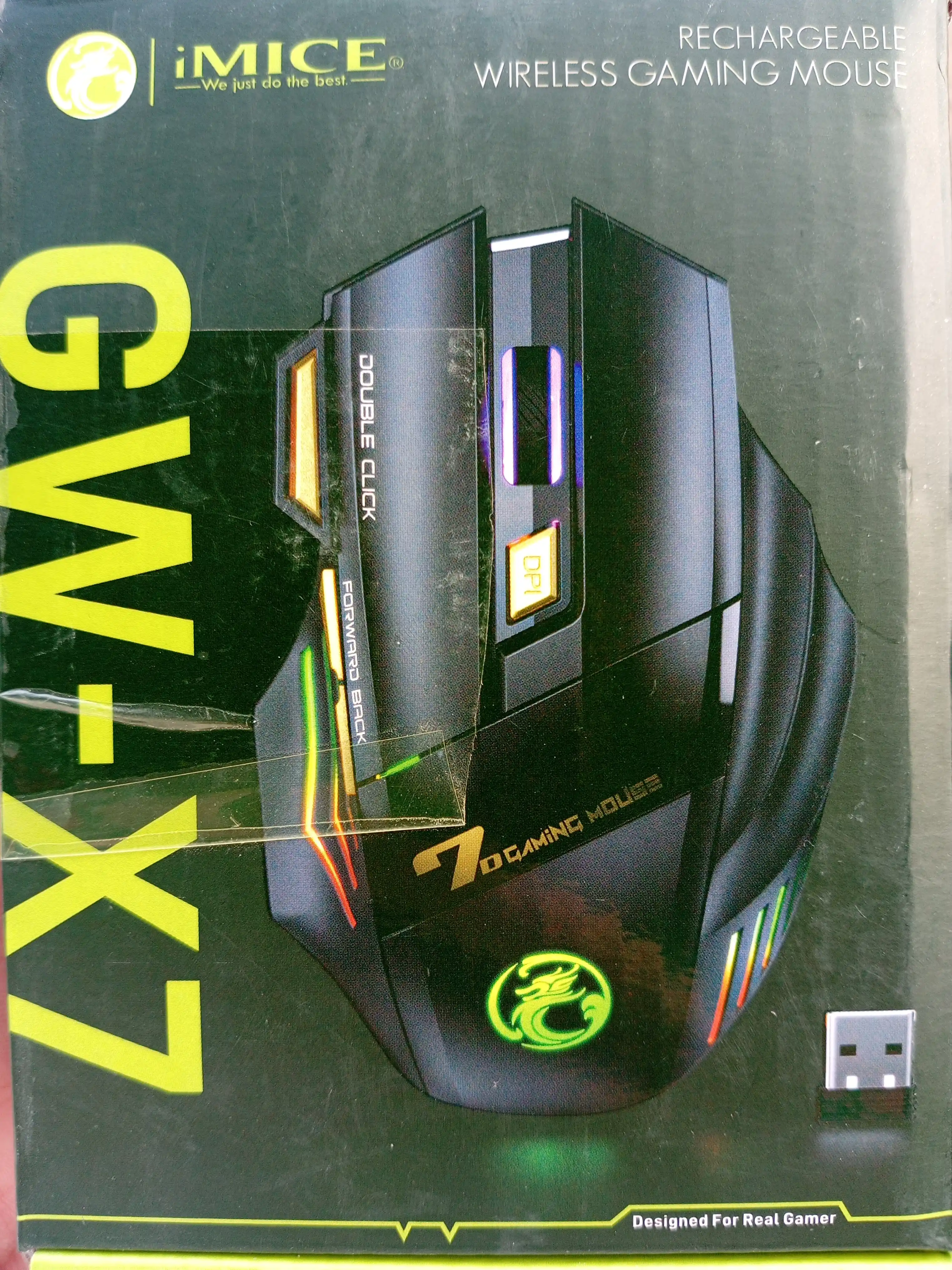 Simsiz, Shovqinsiz o‘yin sichqoncha, iMICE GW-X7, RGB yoritgichli, DPI 3200, 7 ta tugma