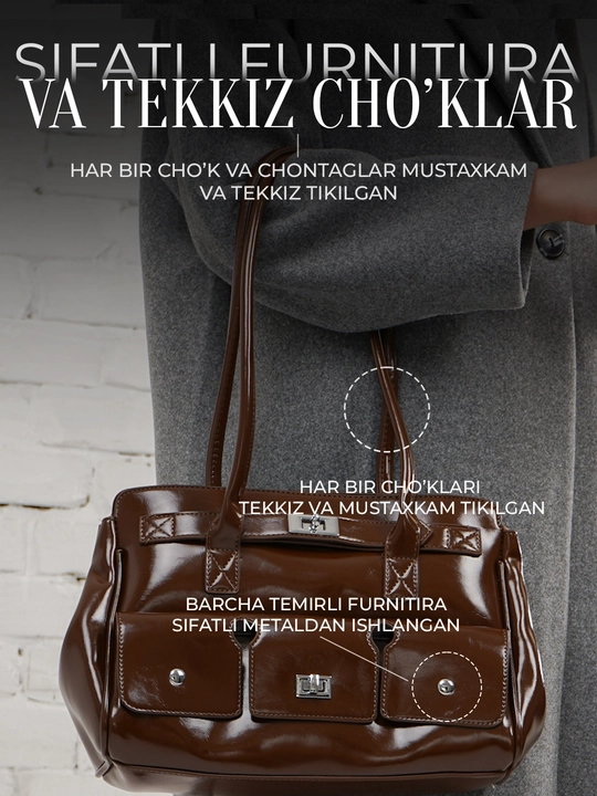 Ayollar ASIYAT tout sumkasi yelkama– katta sig'imli A4, tabiiy eko-charm