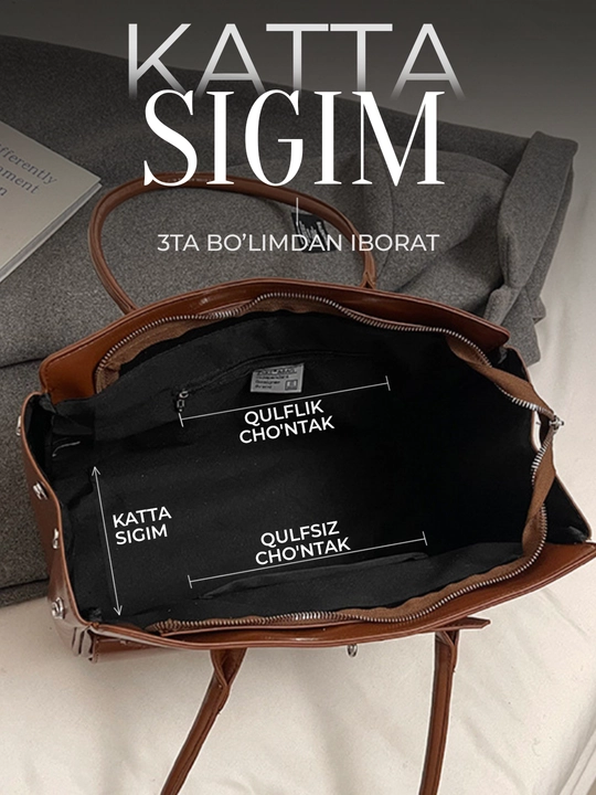 Ayollar ASIYAT tout sumkasi yelkama– katta sig'imli A4, tabiiy eko-charm