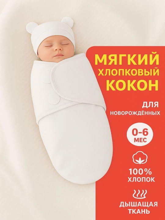 Yangi tug‘ilgan chaqaloqlar uchun kokon, ortopedik kokon, 100% paxta, turli xil ranglarda - 