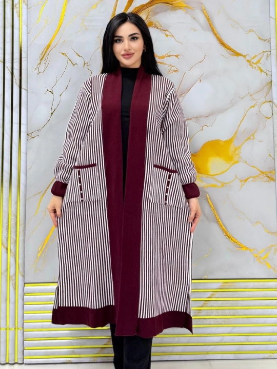 Ayol va qizlar uchun yo‘l-yo‘l dizayndagi uzun kardigan – 10 xil rangda NUS MAN