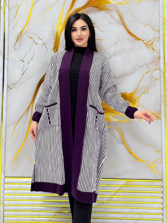 Ayol va qizlar uchun yo‘l-yo‘l dizayndagi uzun kardigan – 10 xil rangda NUS MAN