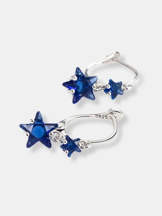 Серьги «Blue Star» — синие звёздочки  для девушек и женщин серебряное покрытие
