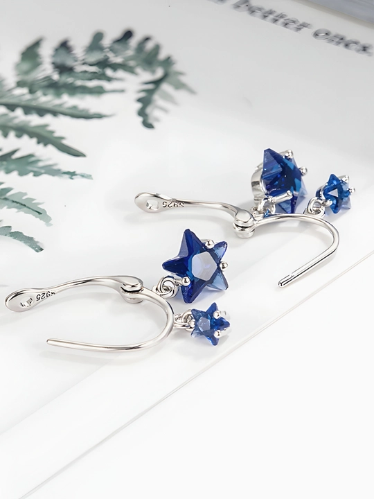 Серьги «Blue Star» — синие звёздочки  для девушек и женщин серебряное покрытие