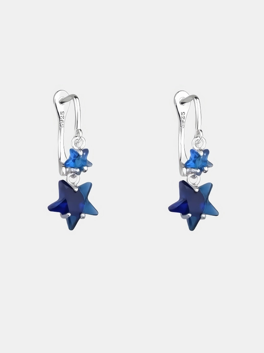 Серьги «Blue Star» — синие звёздочки  для девушек и женщин серебряное покрытие