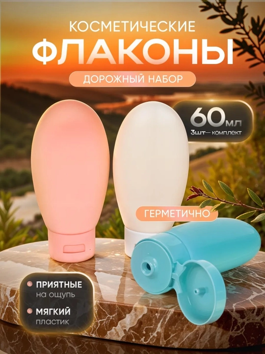 Дорожный набор флаконов для косметических средств,  60 мл - 