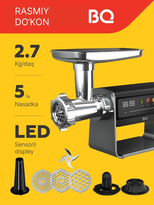 Elektr go‘sht qiymalagich BQ MG2007 sensorli displey bilan, quvvati 2500Vt, 2,7kg/daq