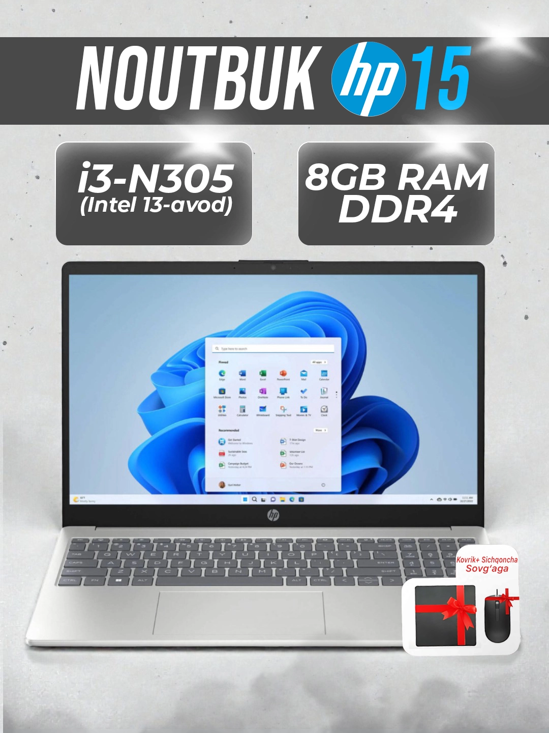 Ноутбук HP 15, Intel i3-N305 13-го поколения, ОЗУ DDR4 8 ГБ, SSD 128 ГБ, 15,6-дюймовый FHD за 5398000 сум со скидкой 20%. Uzum Market