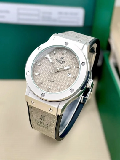 Мужские наручные часы HUBLOT, с батарейкой, в подарочной коробке — NEWATCH-HUBLOT1-СЕРЫЙ