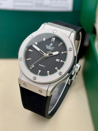 Мужские наручные часы HUBLOT, с батарейкой, в подарочной коробке — NEWATCH-HUBLOT1-СЕРЕБРН