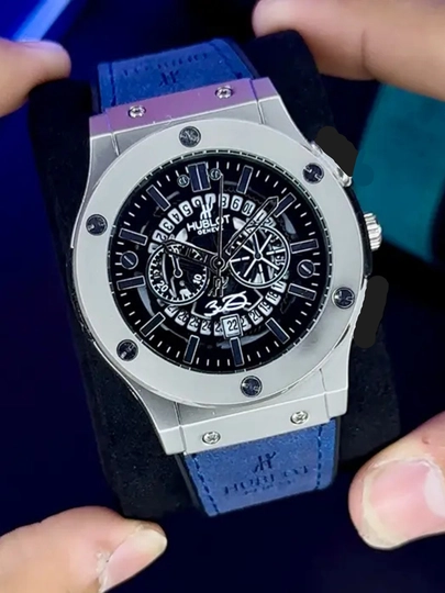 Мужские наручные часы HUBLOT, с батарейкой, в подарочной коробке — NEWATCH-HUBLOT1-НГОЛУБ