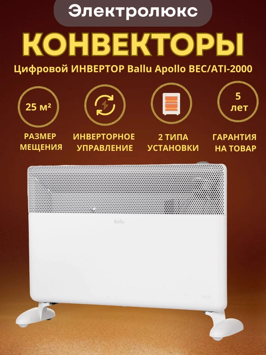 Ballu Apollo - 2000W infraqizil isitgich, tez va xavfsiz isitish - 