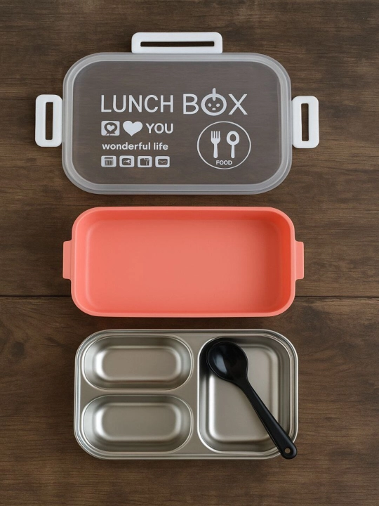 Lunch-box из стали, 2 секции, с термосумой и ложкой - 