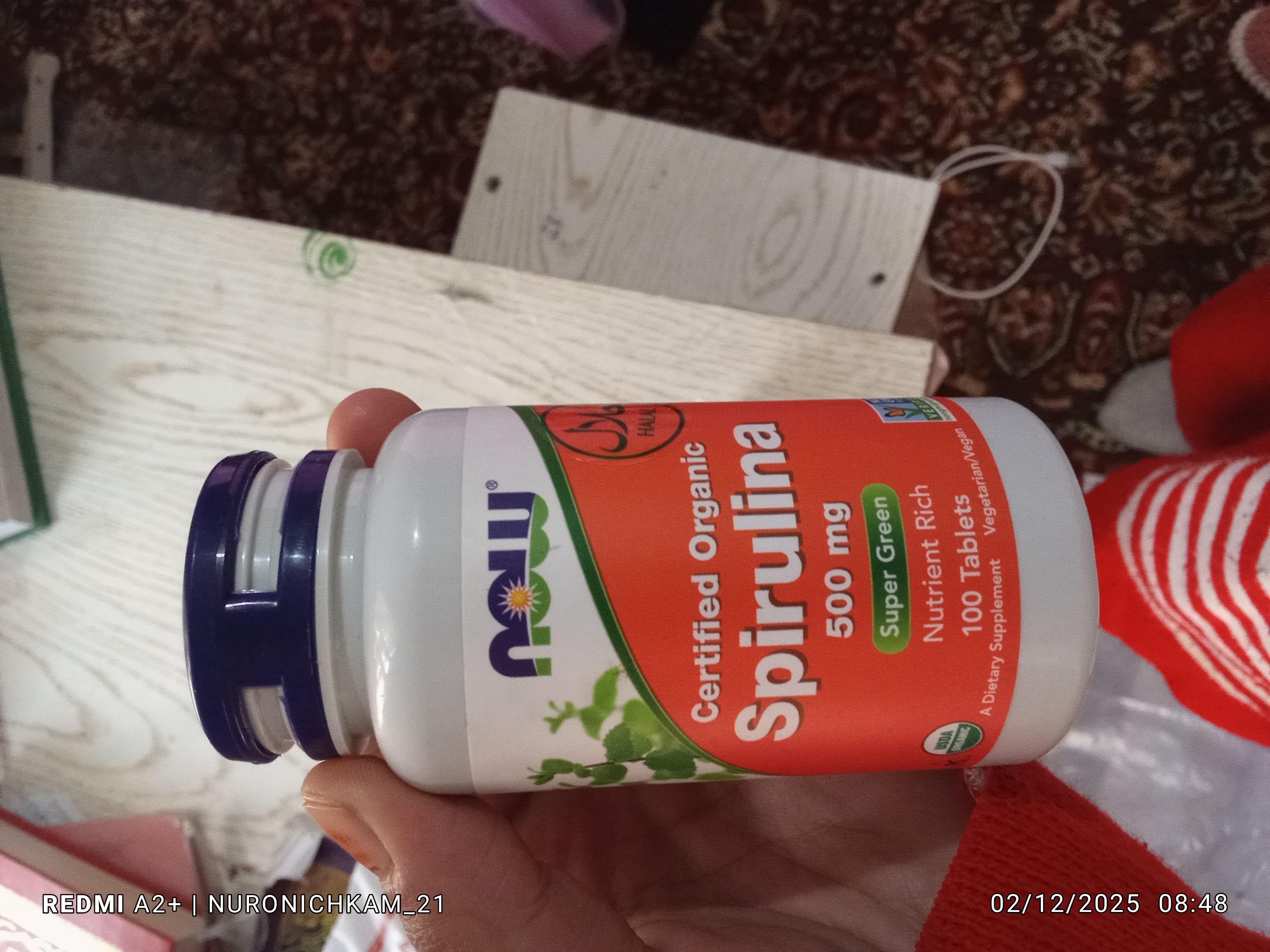NOW Foods Organik spirulina 500 mg, 100 tabletka – tabiiy oziq moddalari manbai