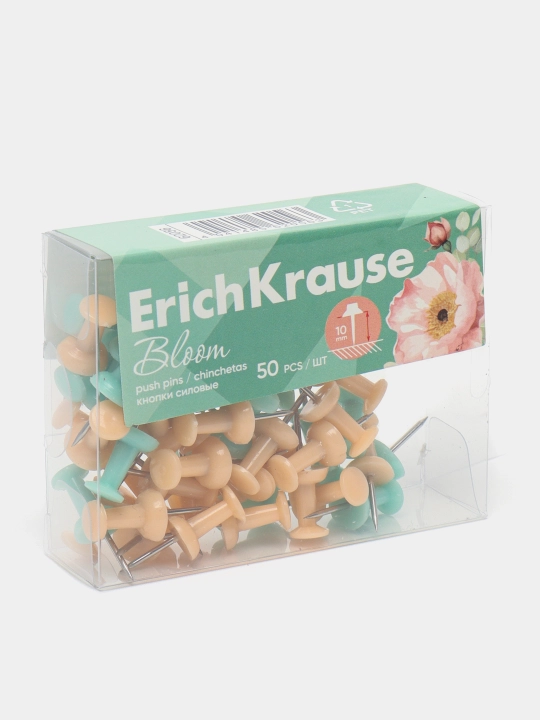 Кнопки силовые ErichKrause Pastel Bloom, ассорти (в пэт-боксе по 50 шт.) 62056 - 