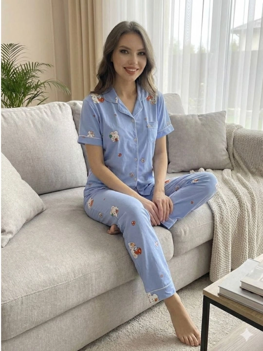 Ayollar uchun yozgi pijama: 100% paxta, juda qulay va yengil, uyda dam olish uchun ideal