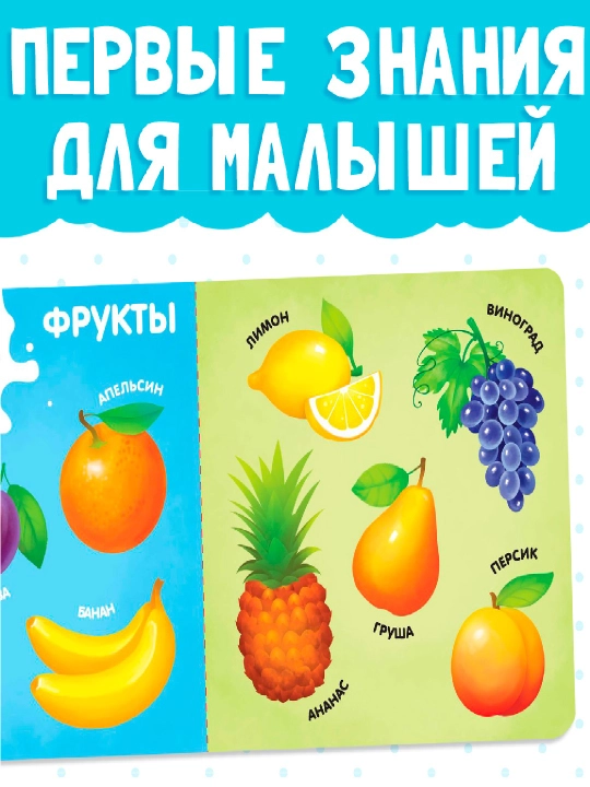 Картонная книга для малышей, 10 стр, азбука, животные, цифры, транспорт, фрукты, овощи