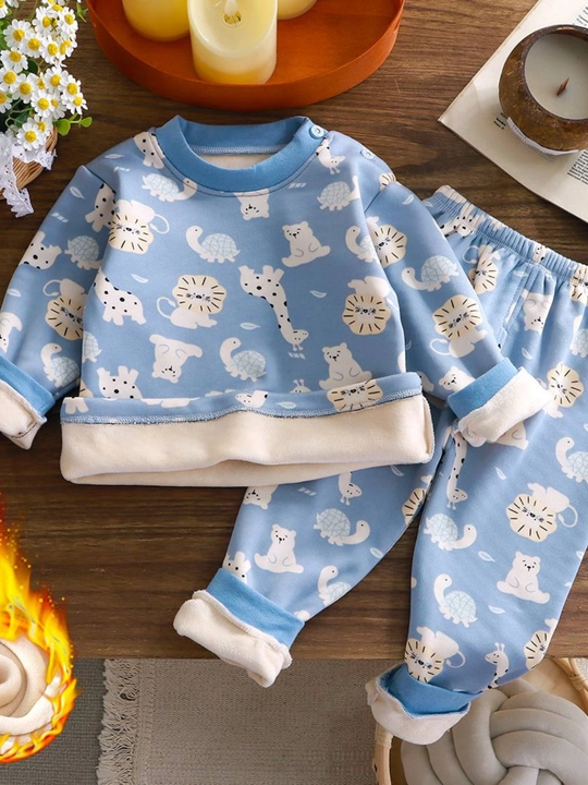 Termobelyo qalin nachyosli qishki pijama 5 oylikdan 18 oylikkacha, o‘g‘il bola uchun issiq - 