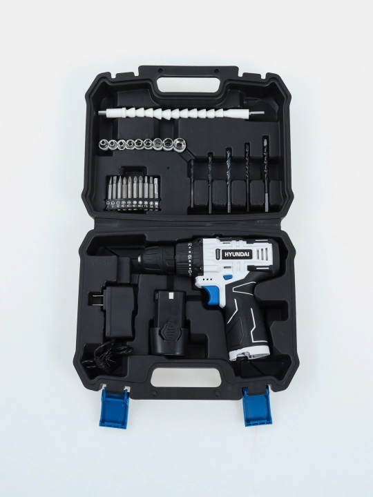 Akkumulyatorlik shurup buragich, 1 ta akkumulyator 12V/21V to'plam 27/55 talik HYUNDAI