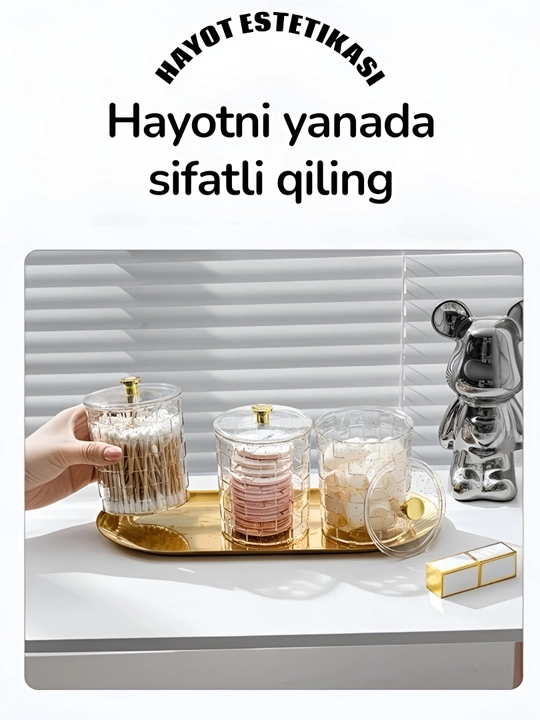1 dona paxta disklari va paxta tayoqchalari uchun kosmetika uchun akril organayzer