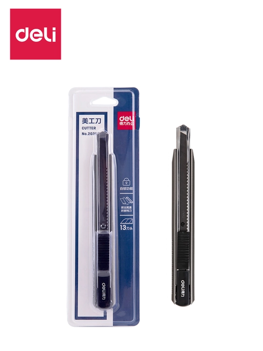 Kanselyariya pichog‘i, qora, tig‘i 9 mm 2036S Deli, 2036-S - 