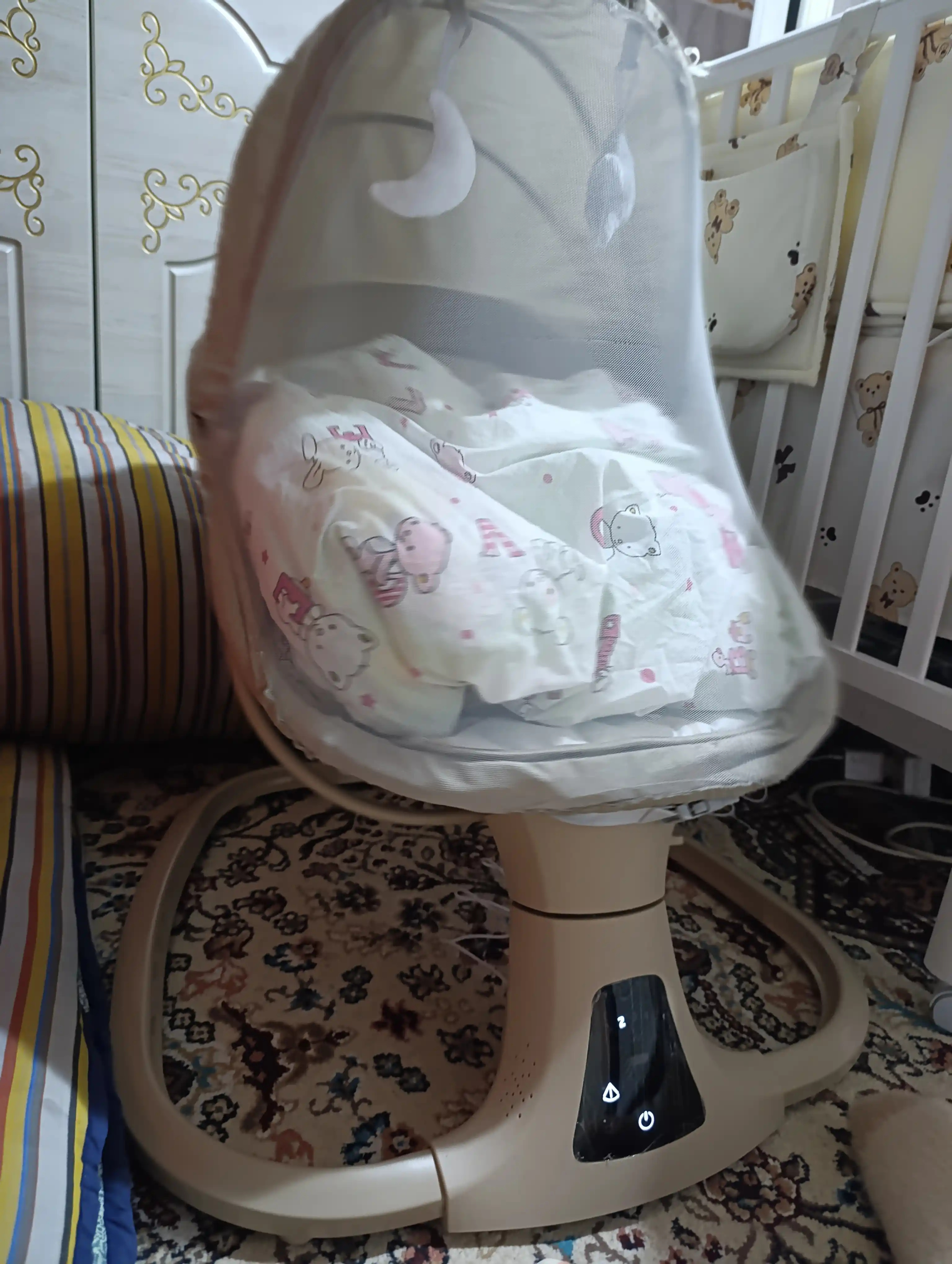 Шезлонг-качалка Kidilo E05D, 3 в 1, с автоматическим укачиванием и москитной сеткой