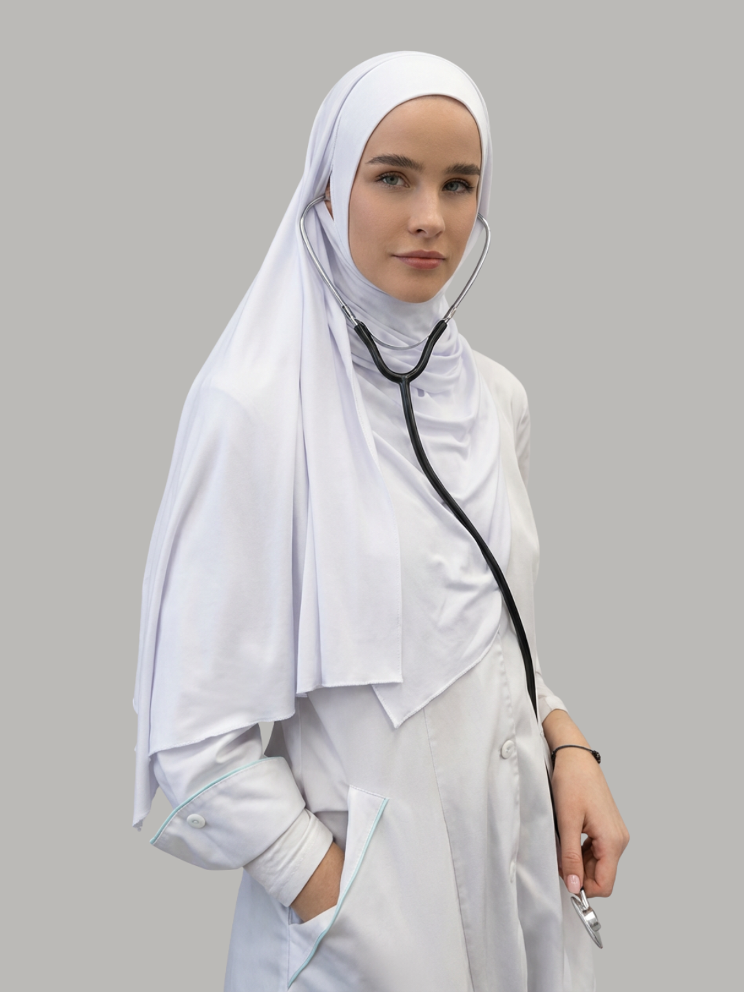Zamonaviy uslubda hijobli tibbiyot xodimlari uchun sharf va bonidan iborat 2 qismli ro'mol - 