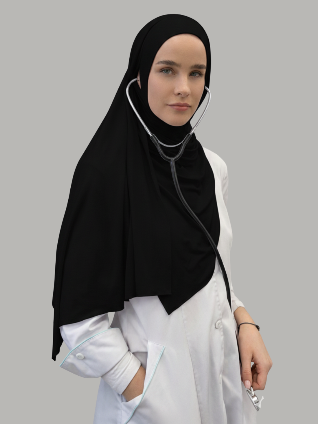 Zamonaviy uslubda hijobli tibbiyot xodimlari uchun sharf va bonidan iborat 2 qismli ro'mol - 