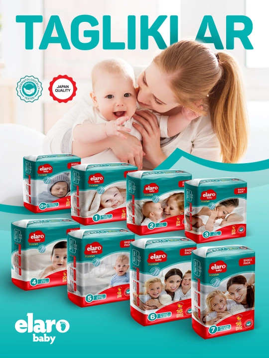 Подгузники Elaro Baby, размеры от 0+ до 7 - 