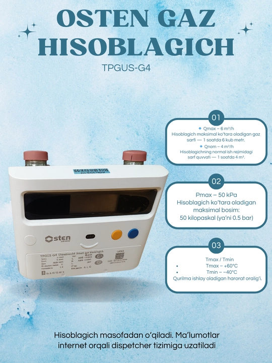 Osten TPGUS-G4 aqlli gaz hisoblagichi, ultratovushli gaz hisoblagichi, GPRS gaz