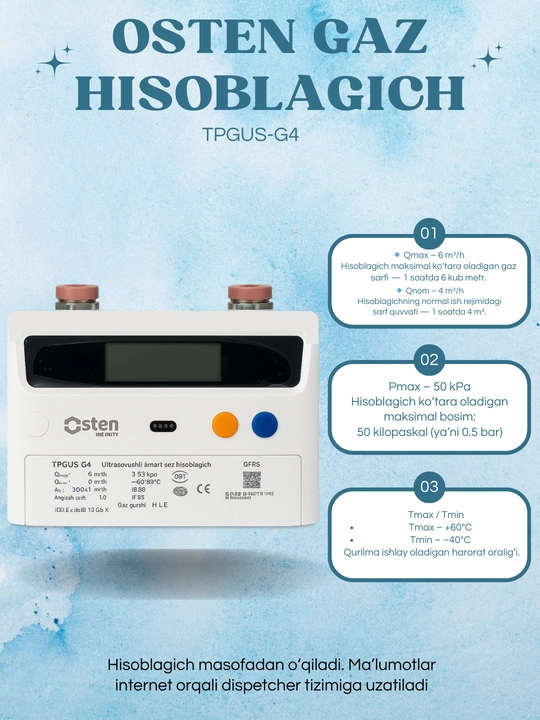 Osten TPGUS-G4 aqlli gaz hisoblagichi, ultratovushli gaz hisoblagichi, GPRS gaz