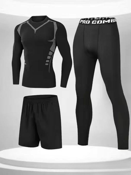 Erkaklar sport kiyim to‘plami — futbolka + shortik + leggins, yugurish va fitnes uchun