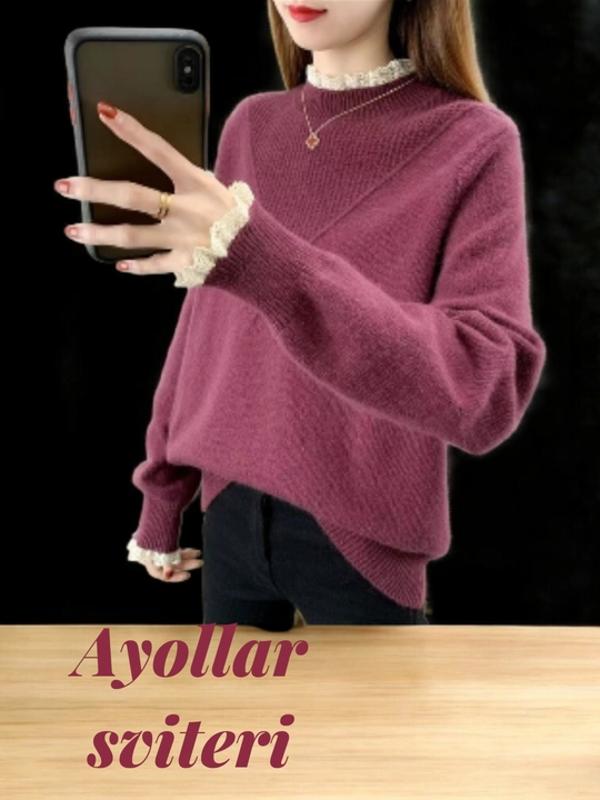To‘rli ayollar sviteri, ko‘k, qora, binafsha-qizil, tor yengli, 2XL-3XL o‘lchamda - 
